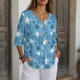 thumbnail image 3 of Xoenoiee Turtle Starfish Print Womens Button Down Shirts Linen Cotton 3/4 Sleeve Blouses Casual Loose Fit Gauze Tops Plus Size, Size M, 3 of 7