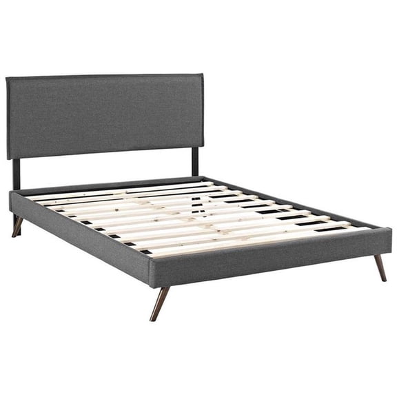 Maklaine Upholstered Queen Platform Bed Frame in Gray With Splayed Legs
