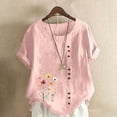 thumbnail image 2 of ZQUUVOU Womens T-Shirts Casual Crew-Neck Printed Floral Short Sleeve Button Tops(Pink,L), 2 of 4