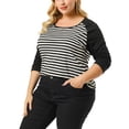 thumbnail image 6 of Agnes Orinda Women's Plus Size Boho Relaxed Fit Blouse Color Block Long Sleeve Top, 6 of 7