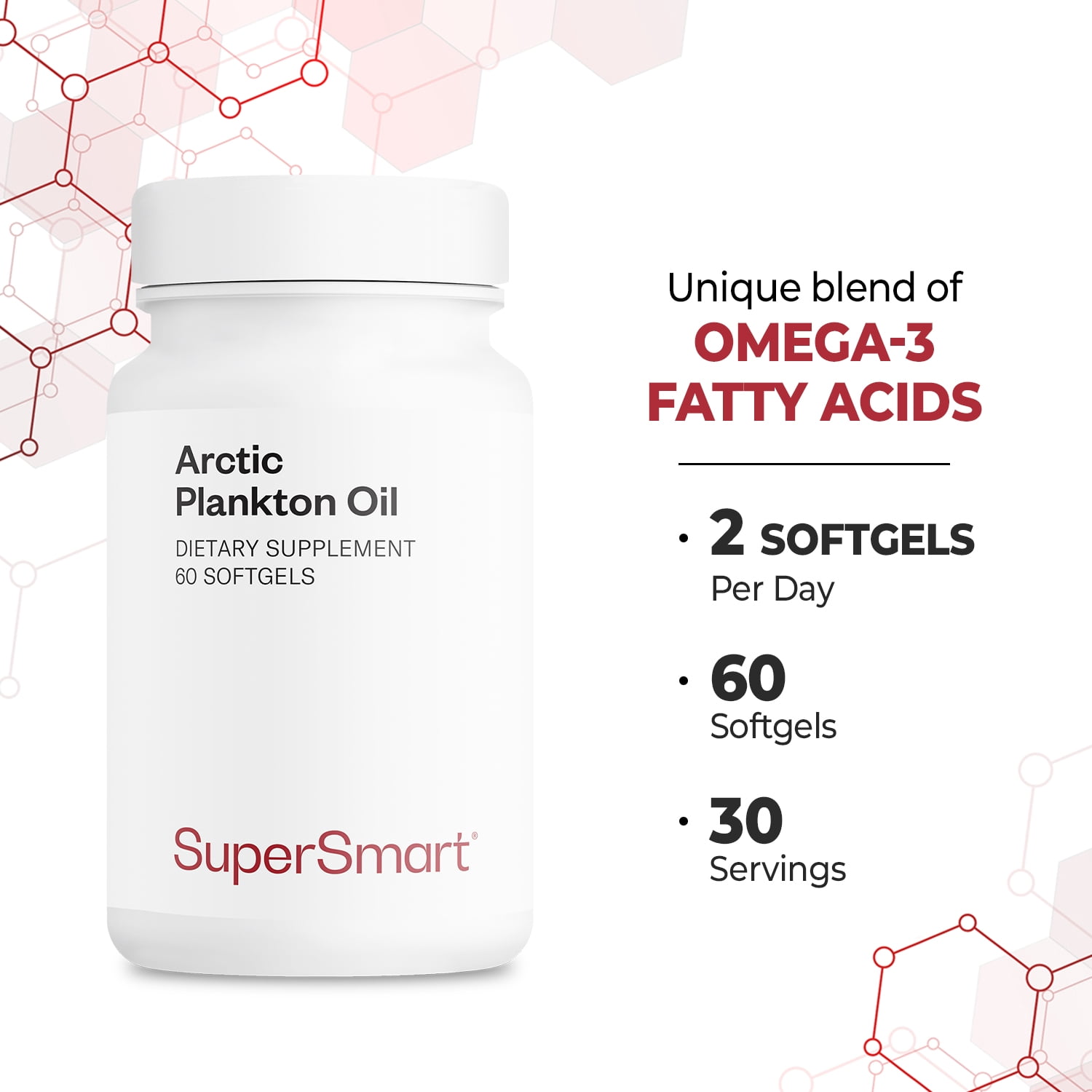 SuperSmart Arctic Plankton Oil 1000mg per Day (Patented) - Greater Nutrition than Fish & Krill Oil Supplement - with Omega-3 Fatty Acids, EPA, DHA & SDA | Non-GMO & Gluten Free - 60 Softgels