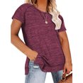thumbnail image 4 of LANREMON Women Shirts Summer Plus Size Short Sleeve Tops Casual Loose Oversize T-shirts Side Split Redwine Tunic Top for Women Size 16 Plus, 4 of 5