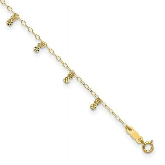 Primal Gold 14 Karat Yellow Gold Oval Chain Diamond-cut Dots 9-inch Plus 1-inch Extension Anklet