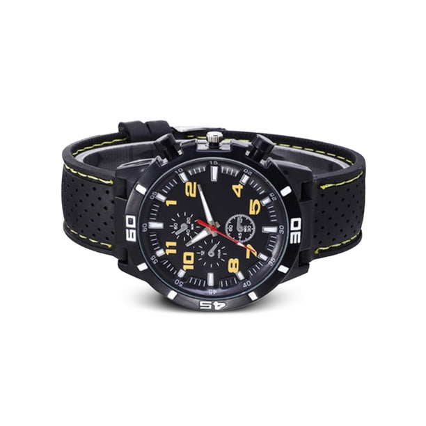Sonducket Reloj de cuarzo con superficie de espejo de plástico para hombre, reloj de con carcasa de aleación para deportes de negocios, hebilla Relojes Amarillo