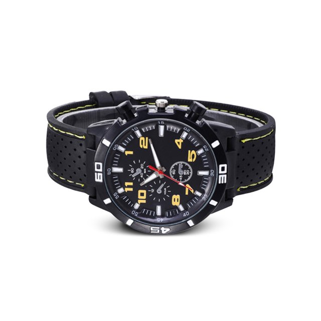 Sonducket Reloj de cuarzo con superficie de espejo de plástico para hombre, reloj de con carcasa de aleación para deportes de negocios, hebilla Relojes Amarillo