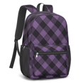 thumbnail image 2 of Purple and Black Checkered Pattern 17" School Backpacks for Teens,Waterproof Oxford Fabric,S-Shape Padded Straps for School,Travel,Hiking,Camping, 2 of 6