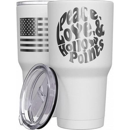 

Athenstics - Peace - Love - Hollow Points - Coffee Tumbler - American Flag Coffee Travel Mug - Engraved Tumbler - Double Insulated Tumbler - 30 oz