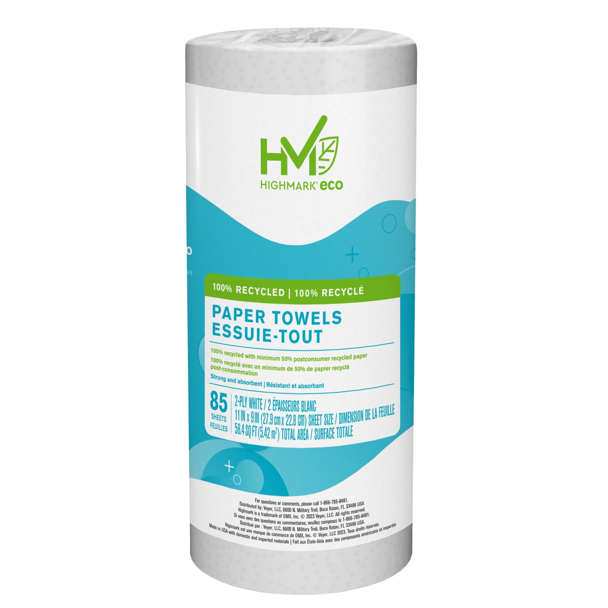 Highmark® Brand 100% Recycled 2-Ply Paper Towels, 11" x 9", 85 Sheets Per Roll, Case Of 30 Rolls