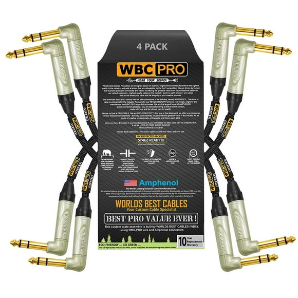 Cable TRS Stereo de 1.5 Pies WBC-PRO-Quad con Conector de Oro Amphenol y Revestimiento Negro Ultra F