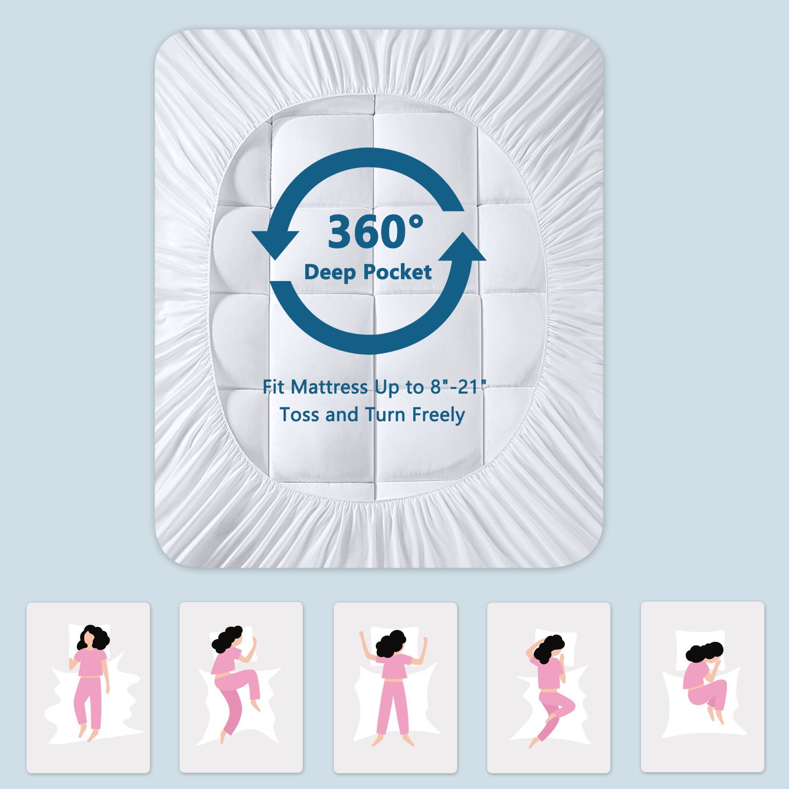 Mattress Topper Twin XL Size, Bamboo Extra Thick Mattress Pad 8-21" Deep Pocket Soft Down Alternative Fill (39x80 inches)Blue