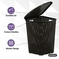 thumbnail image 3 of Corner Laundry Hamper Basket with Lid 50 Liter - Brown Wicker Hamper, Durable, Lightweight Bin with Cutout Handles - Storage Dirty Cloths Curved Shape Design Fits Bathroom, Door, Closet. By Superio, 3 of 9