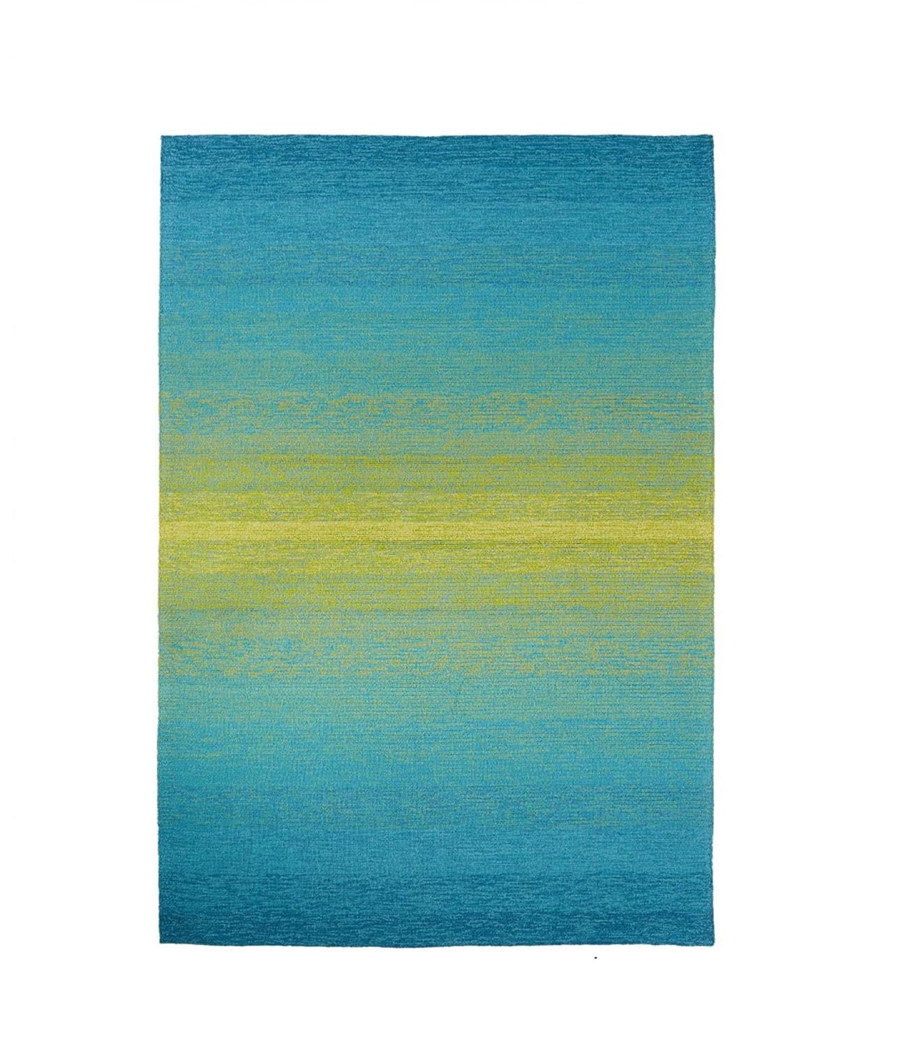 7.5' x 9.5' Lime Green and Aquamarine Blue Hand Tufted Wool Area Throw