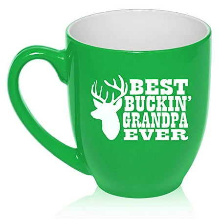 - 16 oz Large Bistro Mug Ceramic Coffee Tea Glass Cup Best Buckin Grandpa Ever Grandfather Grandpa (Green)