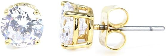 Stainl Steel R Nd Cut Cubic Zirconia Stud Earrings With Clear Case - Gold, Silver (3Mm~12Mm)[Z3625]