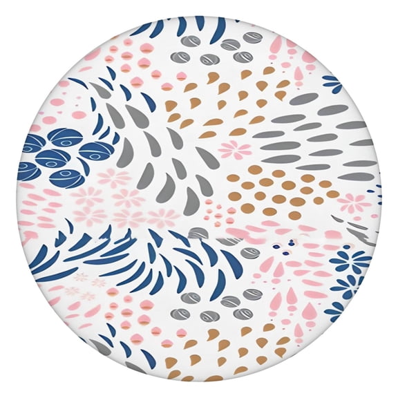 Multicolor Abstract Floral and Leaf Pattern Round Fitted Tablecloth with Elastic Edge,Dining Table Cover Waterproof,Outdoor Round Tablecloth for Camping,Dining,Indoor and Outdoor