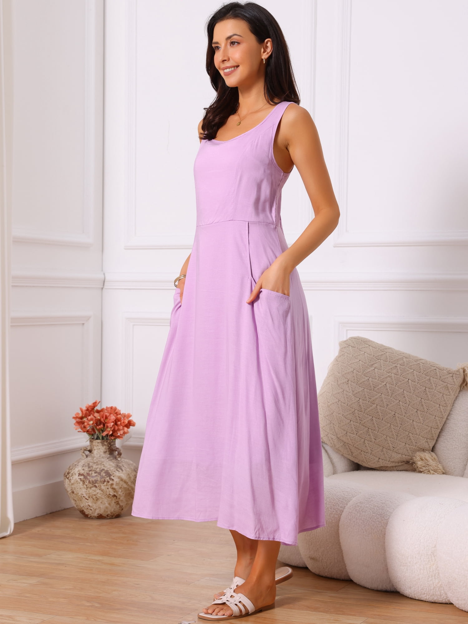 DARING DIVA Women's Sleeveless Loose Flowy Midi Tank Beach Dress XL Purple