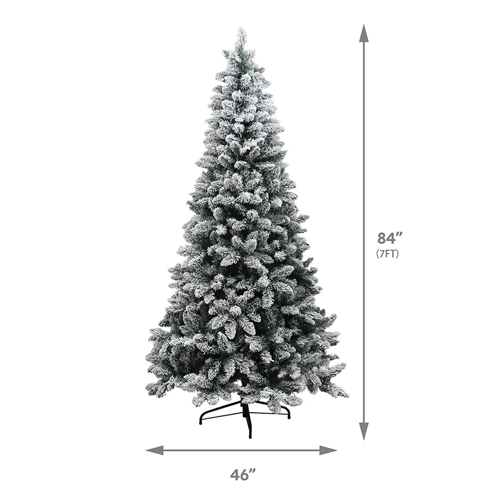 Abble Clear Prelit Incandescent Green Flocked Spruce Artificial Christmas Tree, 7'