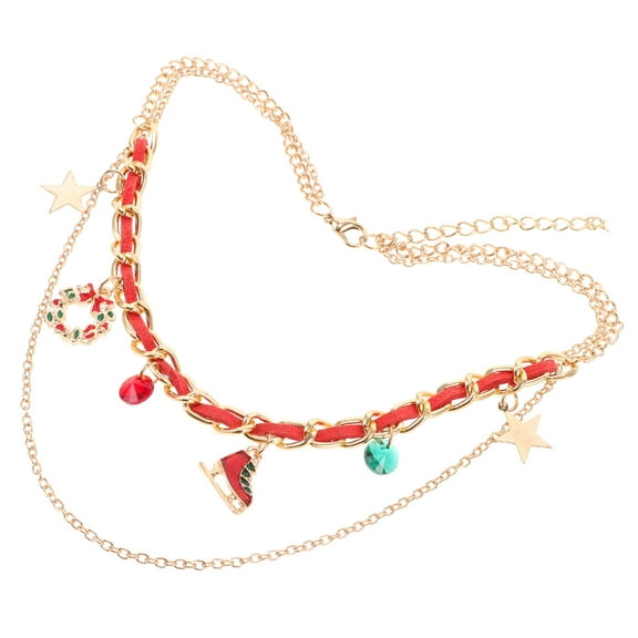 GOOHOCHY Decorative Christmas Necklace For Women Multi-Layer Pendant Neck Chain Xmas Themed Necklace Decorative Neck Chain For Holiday And Party Wear