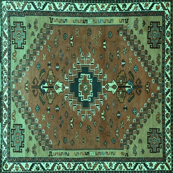 Ahgly Company Indoor Square Persian Turquoise Blue Traditional Area Rugs, 7' Square