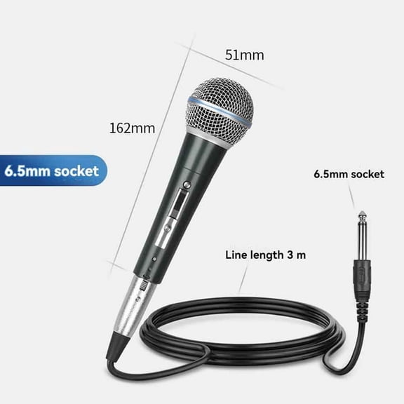 Metal Dynamic Microphone Wired Microphone for Karaoke Singing Wedding DJ Speech Black 6.5mm Big