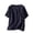 #0116-Navy, variant on Pounoo Solid Color Cotton Linen Tops for Women Crewneck Button Front Short Sleeve Shirts Casual Loose Fit Basic Tee Gift