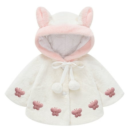 

BIZIZA Cloak for Toddler Flannel Hooded Thicken Button Up Cartoon Print Long Sleeve Tops 1-4Y Chlid Baby White 80