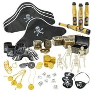 100 Piece Set Pirate Birthday Party Supplies for Kids, Hat, Patch, Compass, Coins, Toys and Accessories for Party Favors
