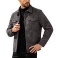 thumbnail image 6 of Raeneomay Men's Suede Button Jacket - Collared Long Sleeve Pocket Top, 6 of 6