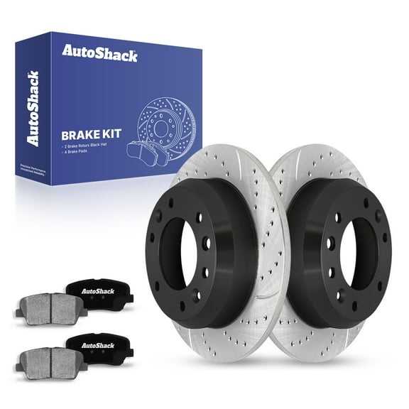 AutoShack 11.89" (301.9 mm) Rear Solid Drilled & Slotted Brake Rotors E-Coated   Ceramic Brake Pads | Replacement for 2006-2012 Kia Sedona 2007-2010 Hyundai Entourage | 6-PC Brake Kit | ShadowGuard