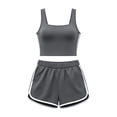 thumbnail image 4 of Athletic Outfit Sets 2 Piece Women Solid Square Neck Tank Side Stripe Drawstring Shorts Gray M, 4 of 6