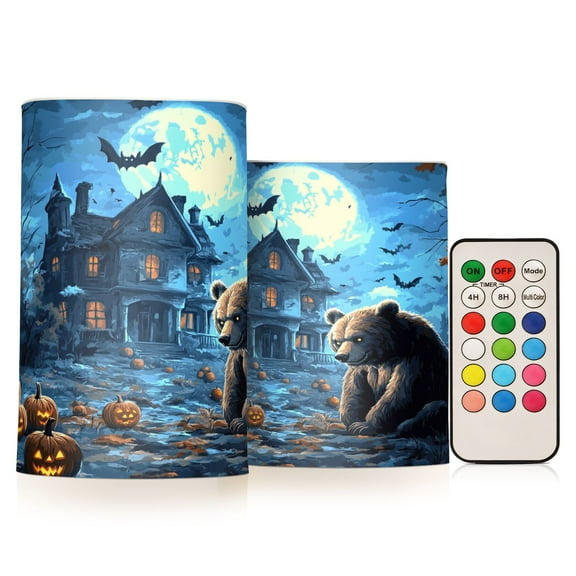 BZSMCE Flameless Candles LED Lights The Halloween Bear Printing Creativity Battery Candles