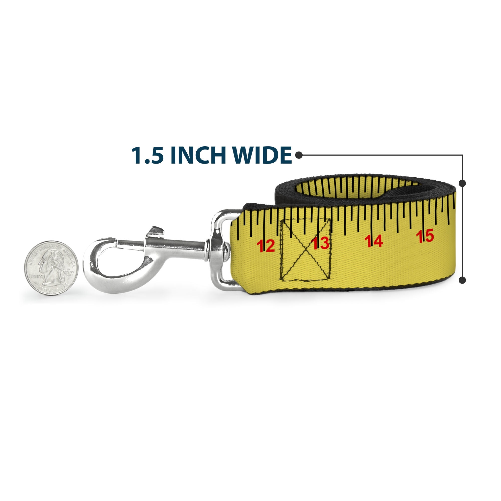 Buckle-Down Pet Leash, Dog Leash, Measuring Tape Yellow Black Red, 6 Feet Long 1.0 Inch Wide