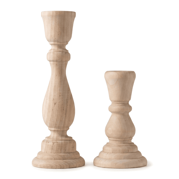 Retro Unpainted Wood Candlestick Holders Set of 2 – Classic Craft Candle Stick Holder for Wedding Decor, Home Decoration & Rustic Table Centerpiece