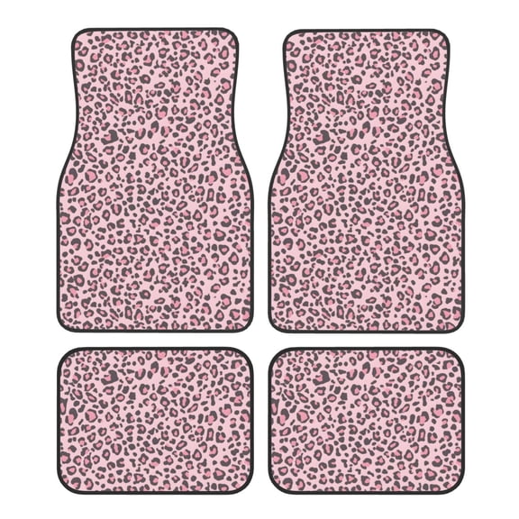 Crystal Fleece Car Floor Mats Set Of Four - Bottom Injection Molded For Easy Installation To Prevent Interior Contamination Suitable For Most Cars Leopard Skin Print Style Pink_1