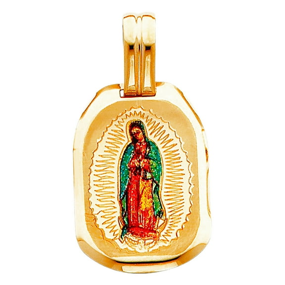 14k Yellow Gold Virgen De Guadalupe Picture Pendant Necklace 18x23mm Pendant for Women - 1.4 Grams