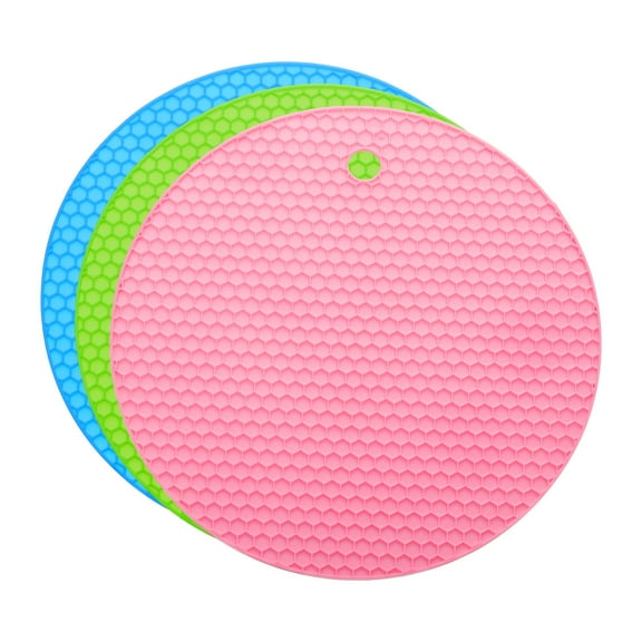 Uxcell 3pcs Silicone Jar Opener Pads, 17.5cm/7" Texture Can Opener Multipurpose Round Bottle Lid Opener Non-Slip Coasters for Weak Hands Seniors Children, Pink, Blue, Green