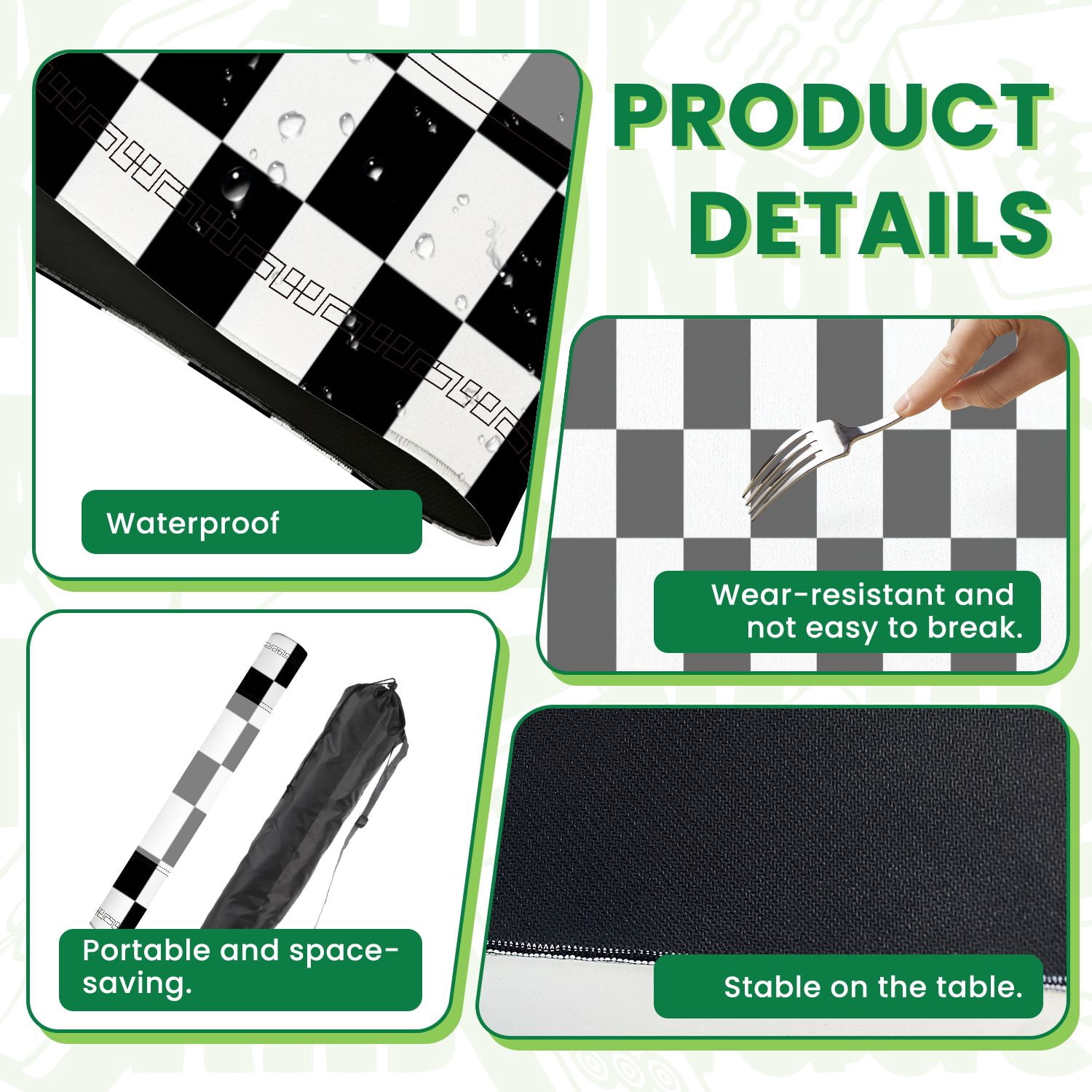 Mahjong Mat 31.5" x 31.5" Black white checkered seamless Endless flag Non-Slip Noise Reduction American Mahjong Tiles Table Cover for Dominoes Poker Card Board Games Gift