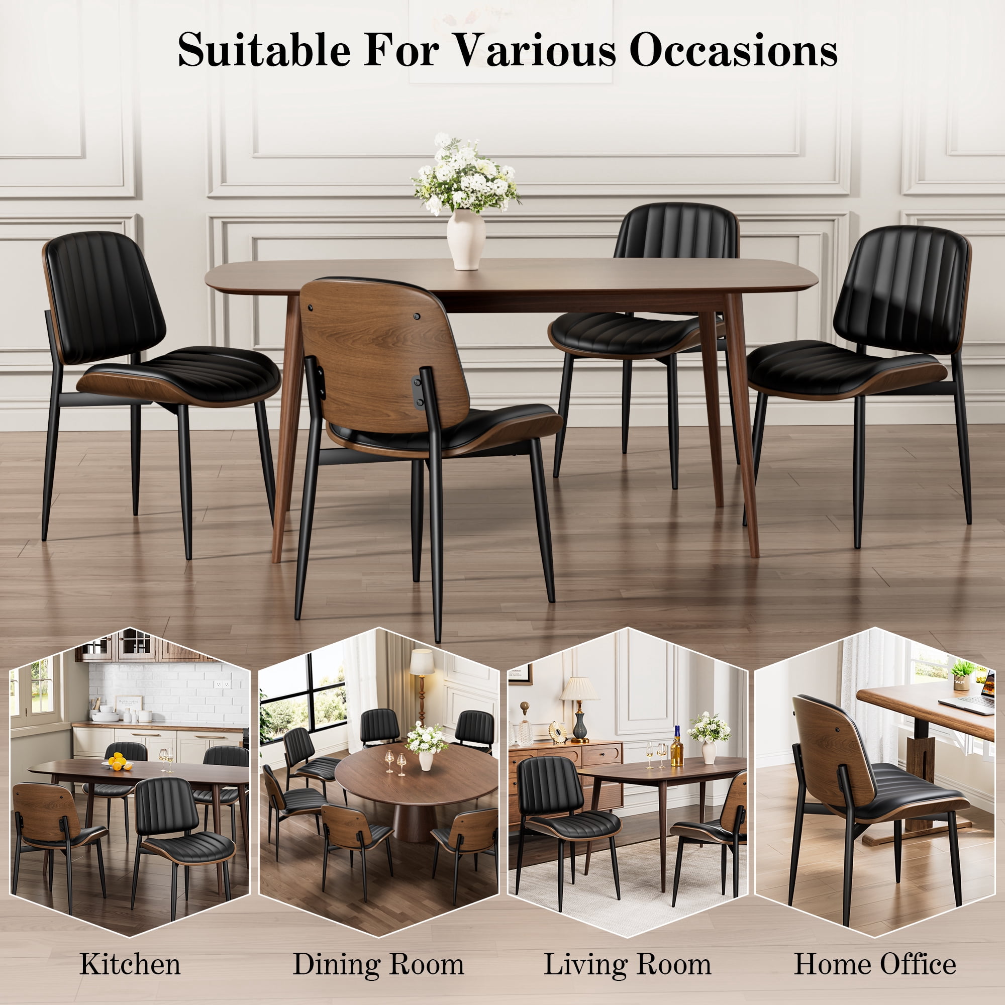 LainTene Modern Dining Room Chairs Set of 2, Faux Leather and Bentwood Design with Metal Legs, Ideal for Kitchen or Dining Space