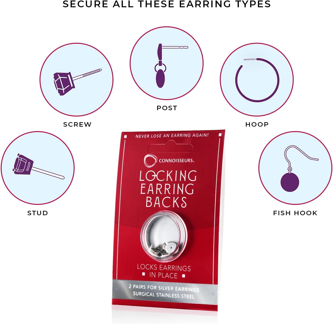 Locking Earring Backs - Hypoallergenic Earring Backs for Studs, Hoops, and More - Never Lose an Earring Again
