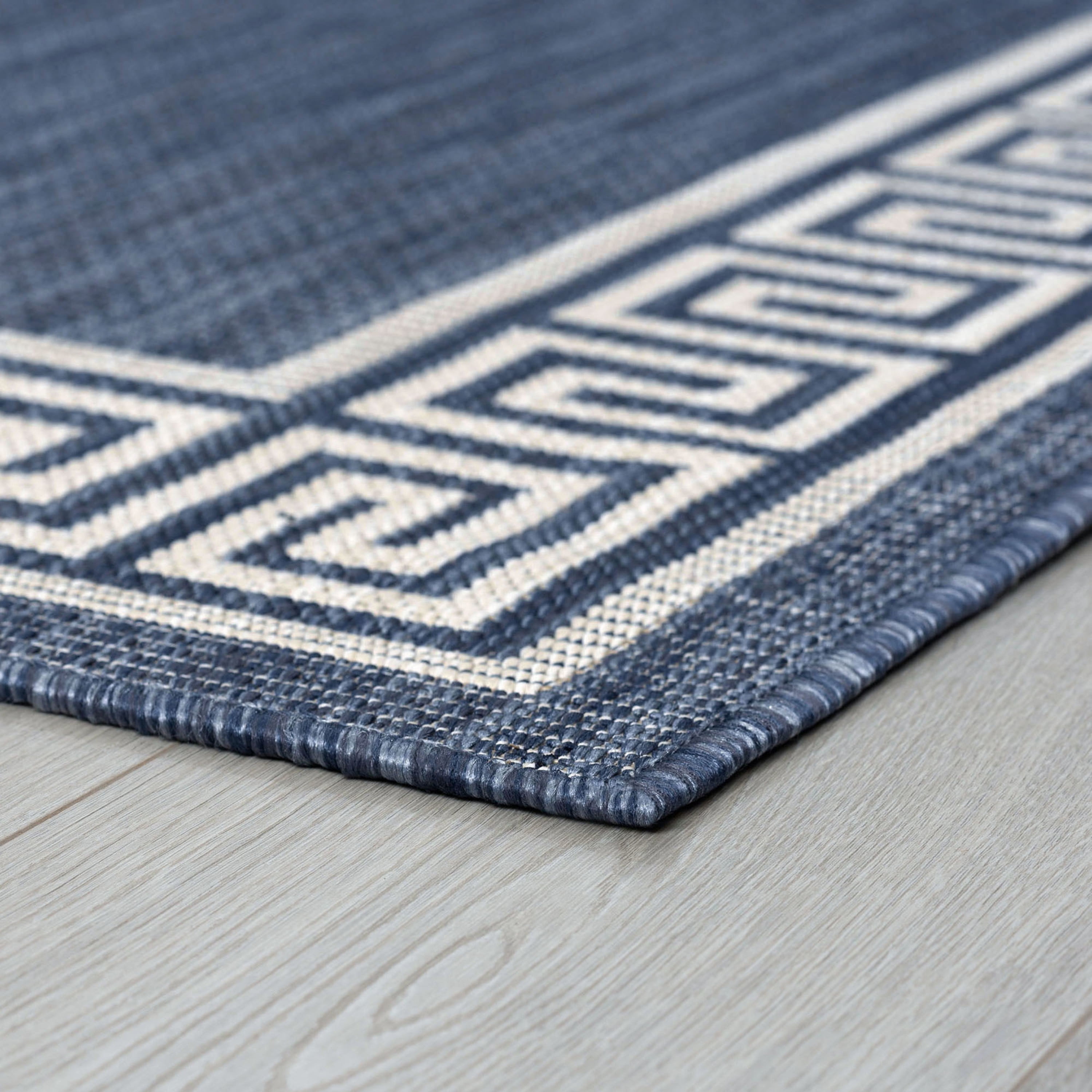 5x8 Water Resistant, Indoor Outdoor Rugs for Patios, Front Door Entry, Entryway, Deck, Porch, Balcony | Outside Area Rug for Patio | Navy, Greek Key | Size: 5'3'' x 7'3''