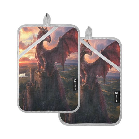BZSMCE Pot Holder Oven Mitts Cooking baking Dragon Pattern Creative Pattern Size:7x9.8in