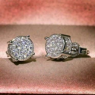 2Ct Round Cut White Diamond Cluster Stud Earrings 14K White Gold Finish
