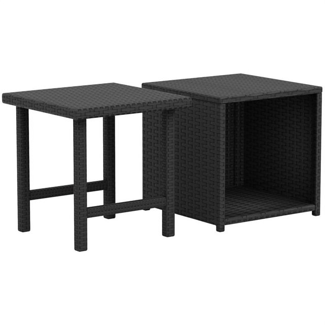 Wynston Ensemble de Table Cube et Carré en Osier/rotin 2 Pcs