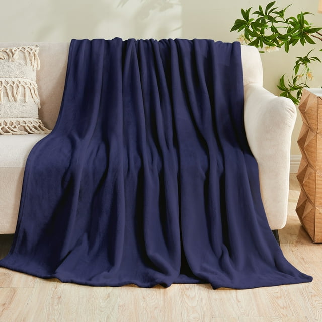 Gogreen Couverture en Flanelle Douillette Imprimée - Couverture de Lit Format Simple pour la Décoration de la Maison - Ultra Douce, Légère, Jetés en Microfibre (Simple - 60 Pouces x 80 Pouces, Bleu Marine)