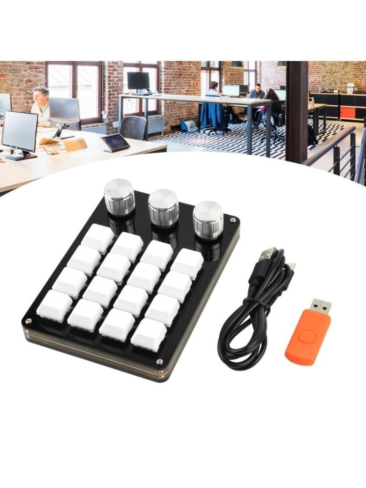 16 Keys Programmable Keyboard USB Mechanical Gaming Keyboard,One-Hand Macropad Keyboard 3 Knobs for Editing Gaming