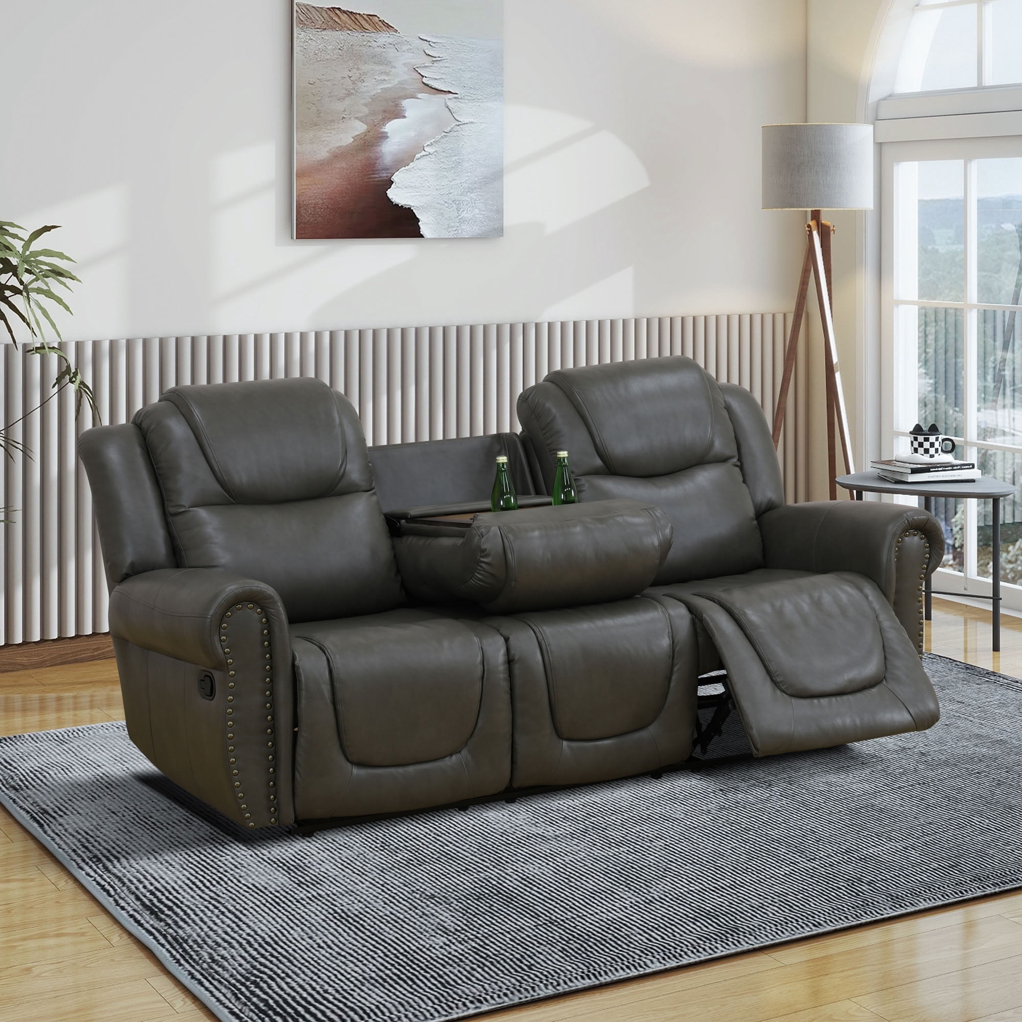 MAYEERTY 3-Seater Leather Recliner Sofa, Reclining Sectional 3 Seater for Family Living Room Home Theater