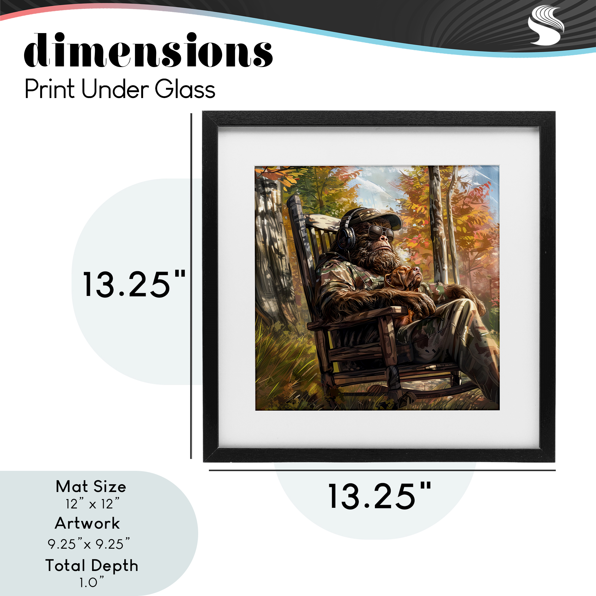 Mythical Creature with Headphones Black Framed Print Under Glass, design by Jim Baldwin