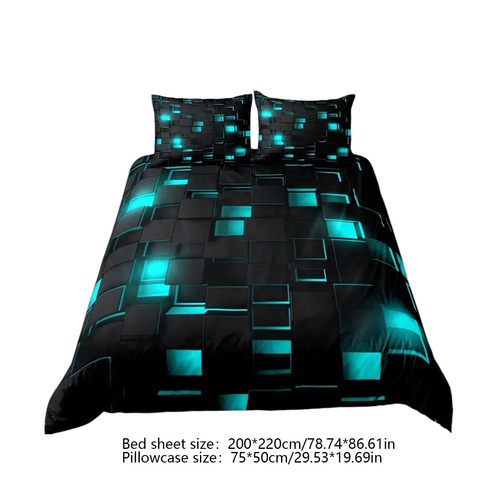 Taotanxi Blue and Black 3-PieceFull Size Light Geometric Comforter Set for Kids Boys Girls Geometry Decor Comforter Modern Style Duvet Set,x1 Quilt Cover, x2 Pillowcases