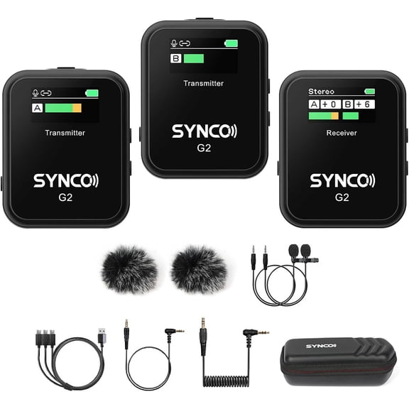 SYNCO G2(A2) 2.4G Wireless Lavalier Microphone System 2 Transmitter & 1 Receiver for Camera Smartphone Tablet Vlogging
