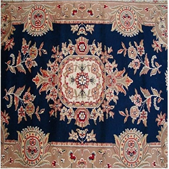 Ahmedani Linen Mid Night Blue Floral Oriental Living Room or Bedroom Home Decor Rug Hand Knotted Wool Silk Carpet (6 x 4)'